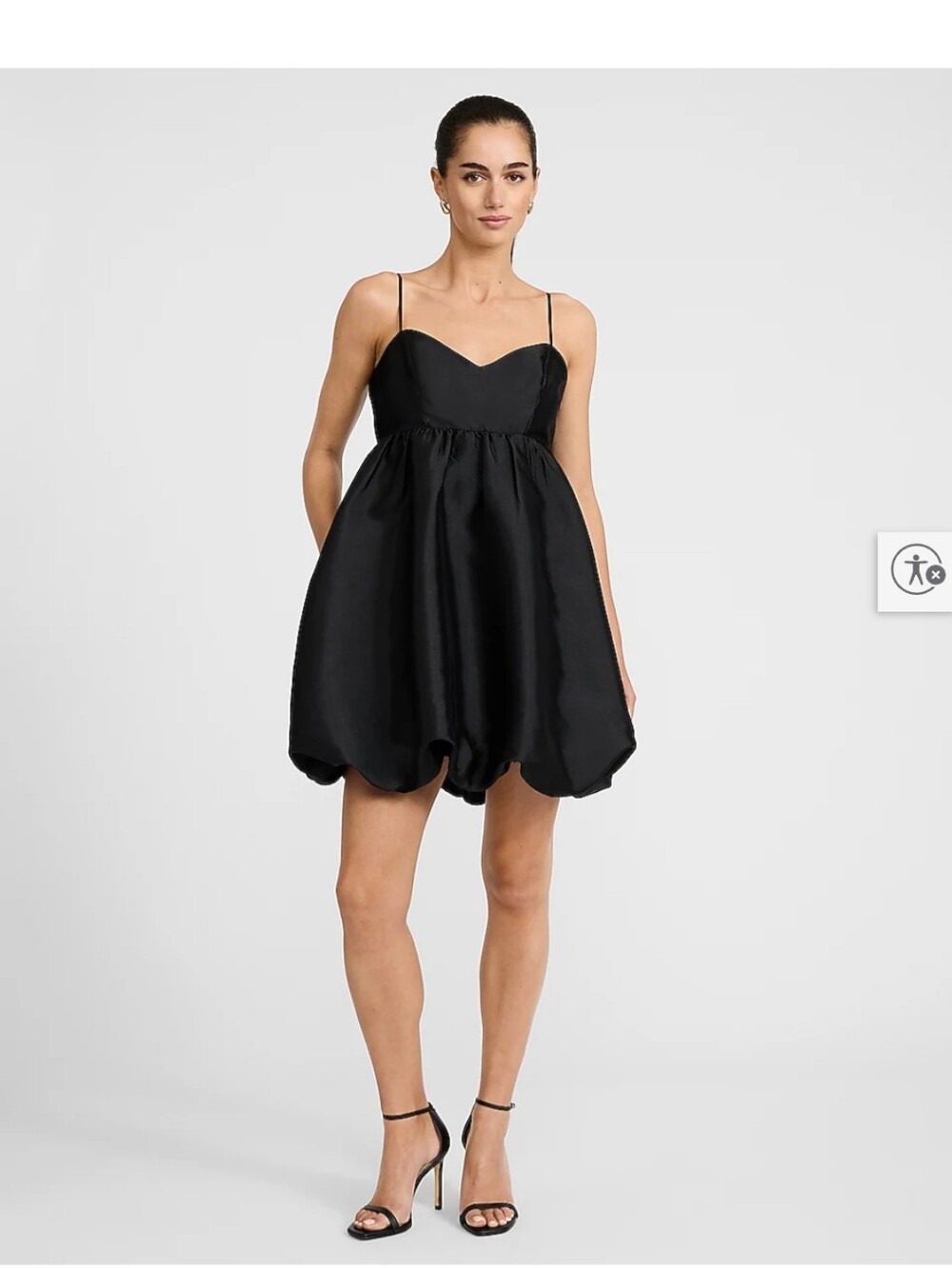 Black Satin Spaghetti-Strap Bubble Hem Mini Dress With Pockets